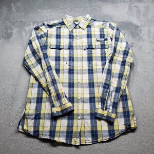 Columbia PFG Long Sleeve Button Up Plaid Vented Shirt Yellow Blue White Men Sz S